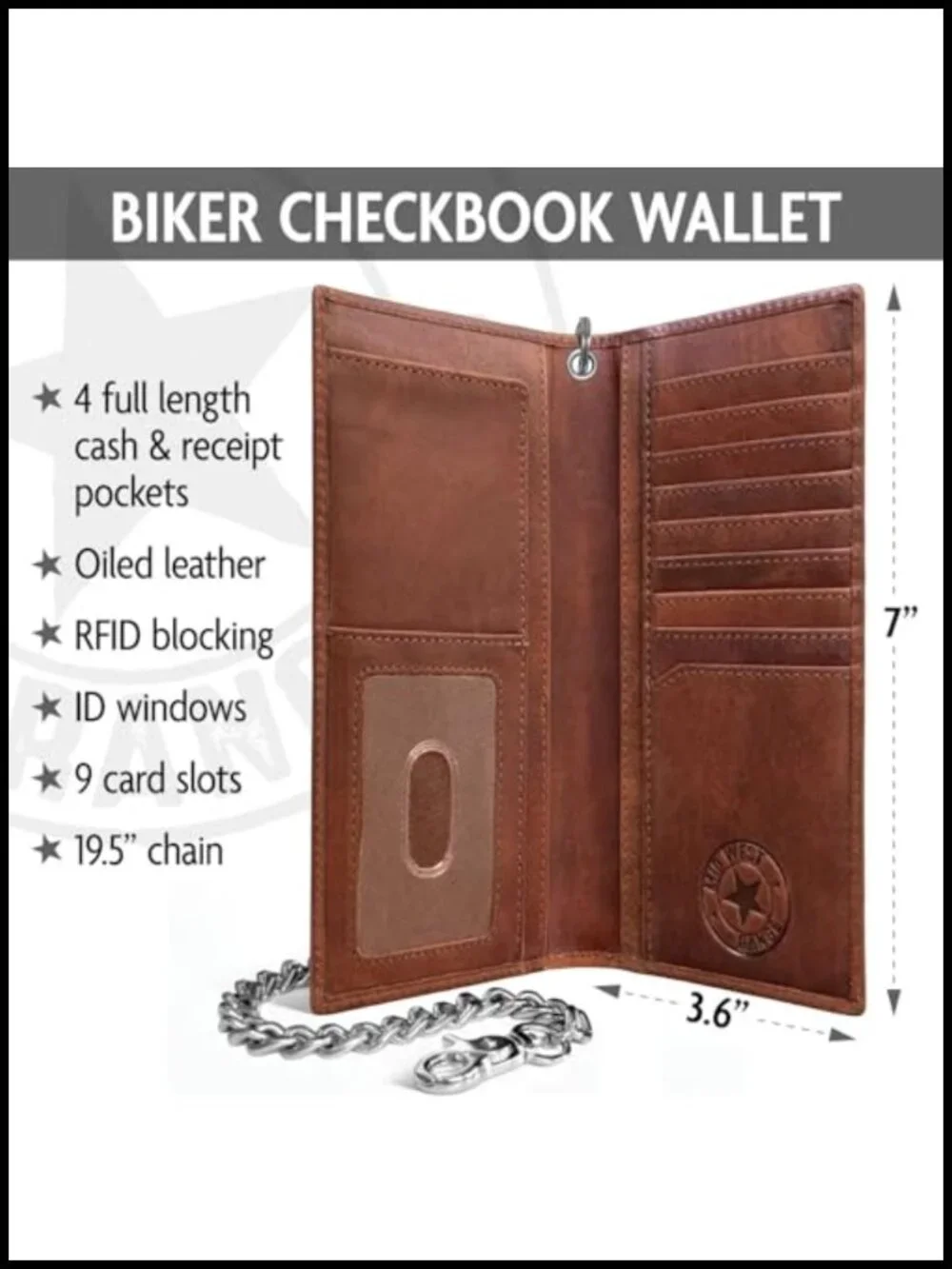 Tall Leather Wallet with Chain RFID Blocking 10 Card Slots Biker Motorcycle